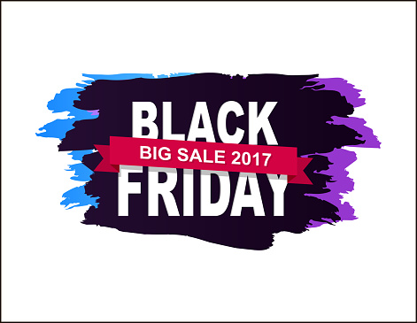 Black Friday big sale 2017, badge made up of title, additional text on pink ribbon, dark background vector illustration isolated on white