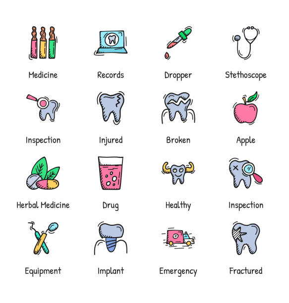 Dental Care Dental Care Hand Drawn Icons - Doodle shot apple stock illustrations