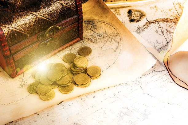 istock Treasure Chest on vintage maps 1180941437