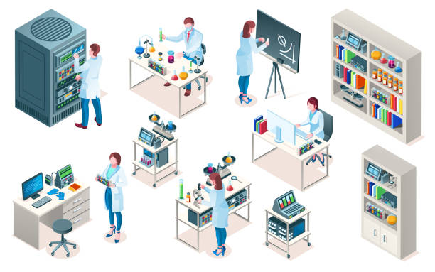 лаборатория - iot-home - смарт-город-транспорт - нефтяная промышленность - laboratory equipment illustrations stock illustrations