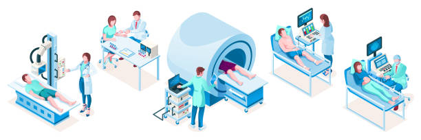 sprzęt medyczny + apteczka + szkło laboratoryjne - brain surgery mri scanner cat scan oncology stock illustrations