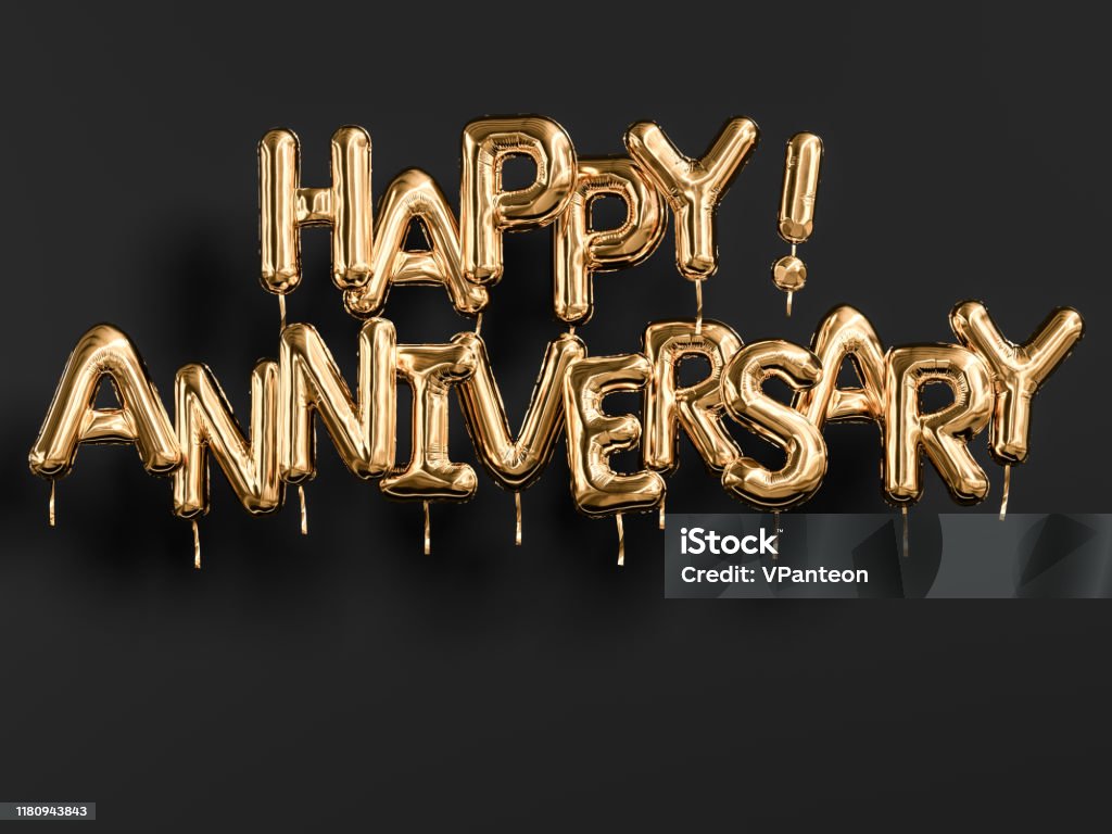Happy Anniversary Gold And Black Banner Golden Foil Balloons ...
