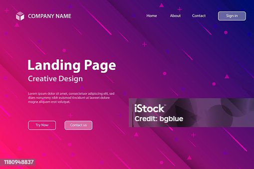 istock Landing page Template - Abstract design with geometric shapes - Trendy Pink Gradient 1180948837