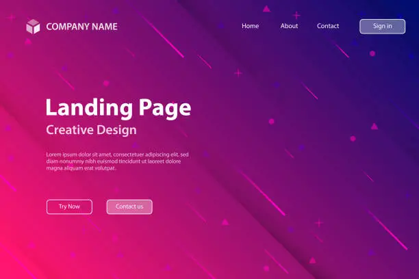 Vector illustration of Landing page Template - Abstract design with geometric shapes - Trendy Pink Gradient