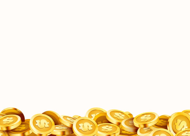 ilustrações de stock, clip art, desenhos animados e ícones de golden shiny coins. big bunch of old metal money. precious expensive treasure. - gold metal shiny currency