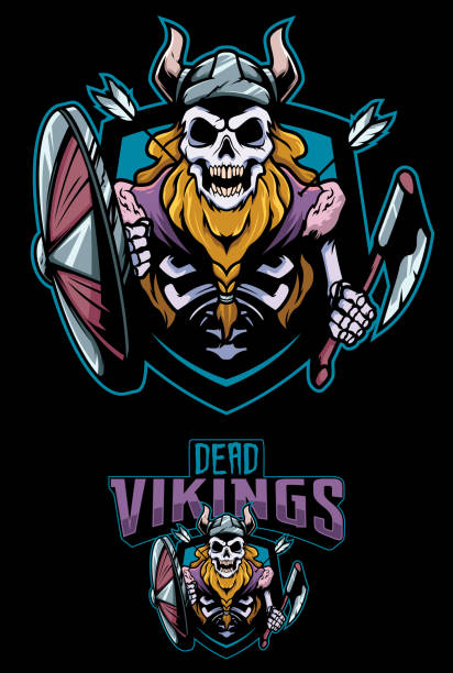 ilustraciones, imágenes clip art, dibujos animados e iconos de stock de mascota de vikingos muertos - viking mascot warrior pirate