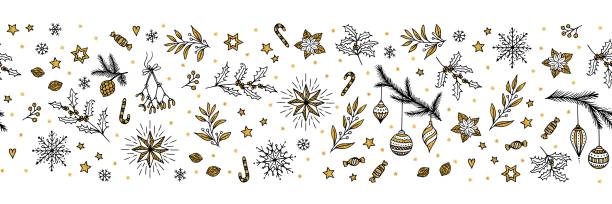 ilustrações de stock, clip art, desenhos animados e ícones de seamless christmas banner - mistletoe christmas christmas decoration christmas ornament