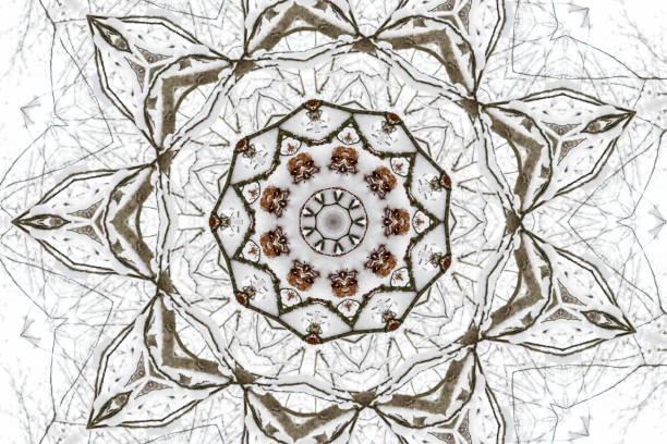 istock Mirrored Christmas decoration with snow and tree 1180951297