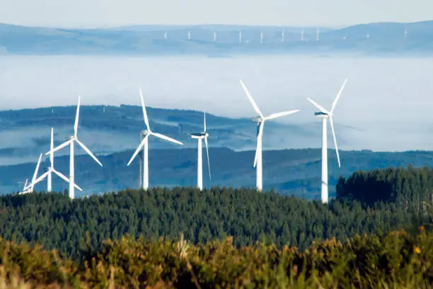 Photo of Group of wind turbines, alternative energy, environmental conservation