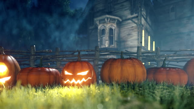 Halloween Background Animation With The Concept Of Creepy Glowing Pumpkins  And Old Creepy Mansion Stock Video - Download Video Clip Now - iStock
