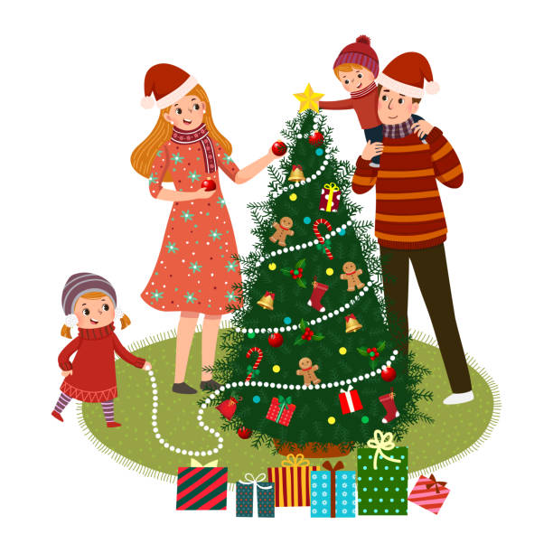 Ilustración de Dibujos Animados De Ilustración Vectorial De La Familia Feliz Decorando Un Árbol De Navidad El Concepto De Navidad Y Año Nuevo y más Vectores Libres de Derechos de Niño - Ilustración de Dibujos Animados De Ilustración Vectorial De La Familia Feliz Decorando Un Árbol De Navidad El Concepto De Navidad Y Año Nuevo y más Vectores Libres de Derechos de Niño -