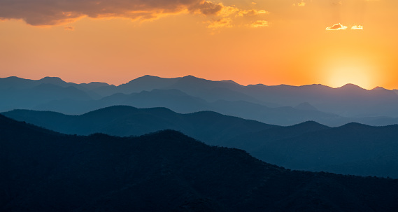 Sunset over mountains in South Mexico, Oaxaca State