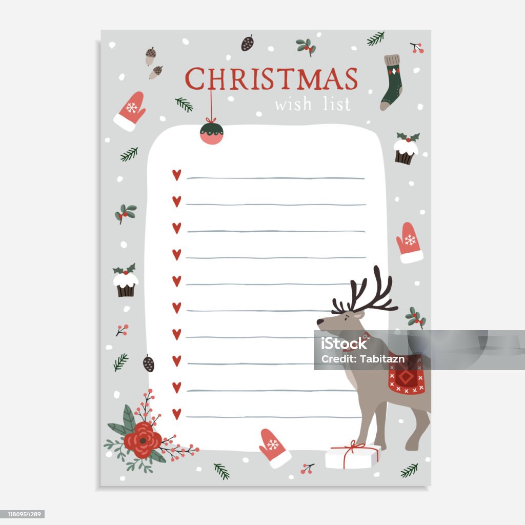 Cute Christmas Wish List With Deer Winter Floral Decoration ...