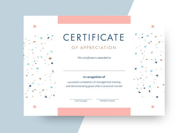 Certificate of appreciation template design. Elegant business di Certificate of appreciation template design. Elegant business diploma layout for training graduation or course completion. Vector background illustration. award certificate stock illustrations