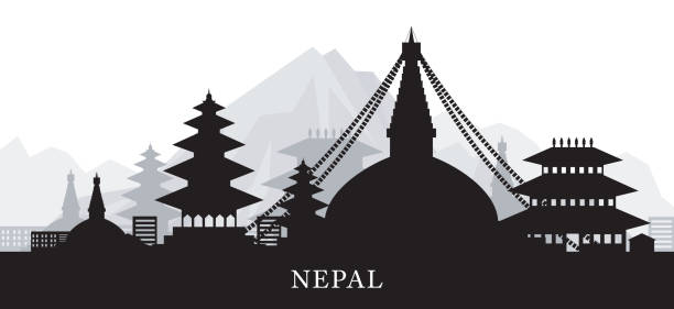 ilustrações de stock, clip art, desenhos animados e ícones de nepal skyline landmarks silhouette background - kathmandu