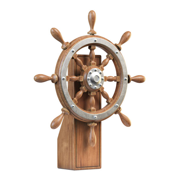 istock Ship wheel with stand isolated on white background 1180955909