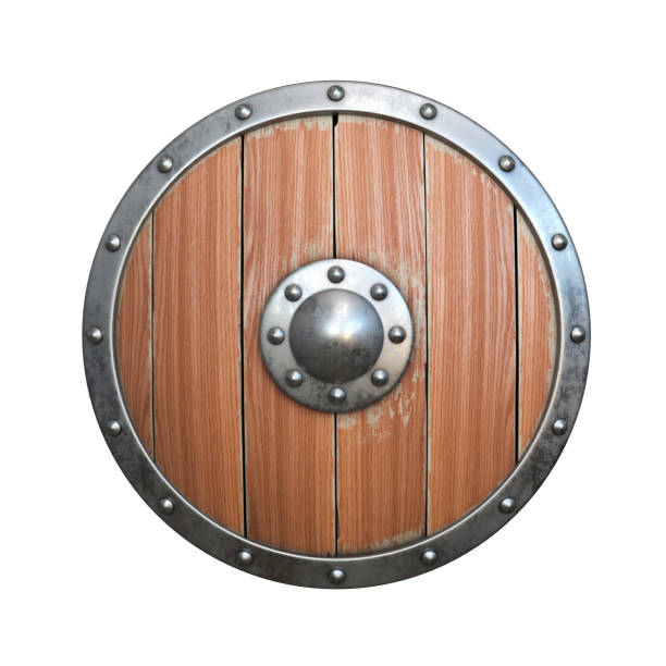 istock Wooden medieval round shield, viking shield 1180957591