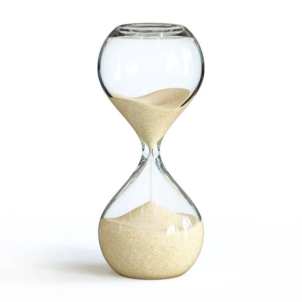 흰색 배경에 모래 시계, 모래 시계 - hourglass clock sand countdown 뉴스 사진 이미지