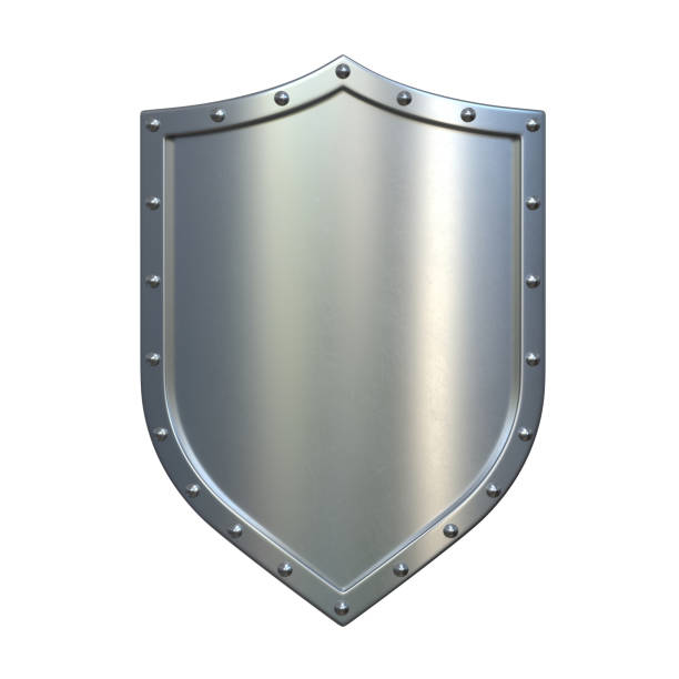 istock Steel medieval shield, metallic shield, isolated on white background 1180957900