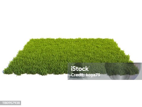 istock Small square surface covered with grass, grass podium, lawn background 1180957938