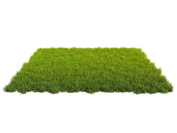 Photo of Small square surface covered with grass, grass podium, lawn background