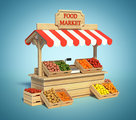 Quiosco del mercado de alimentos, tienda de agricultores, puesto de comida agrícola photo