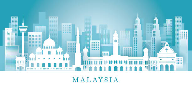 Malaysia Skyline Landmarks in Paper Cutting Style Famous Place and Historical Buildings, Travel and Tourist Attraction merdeka square stock illustrations