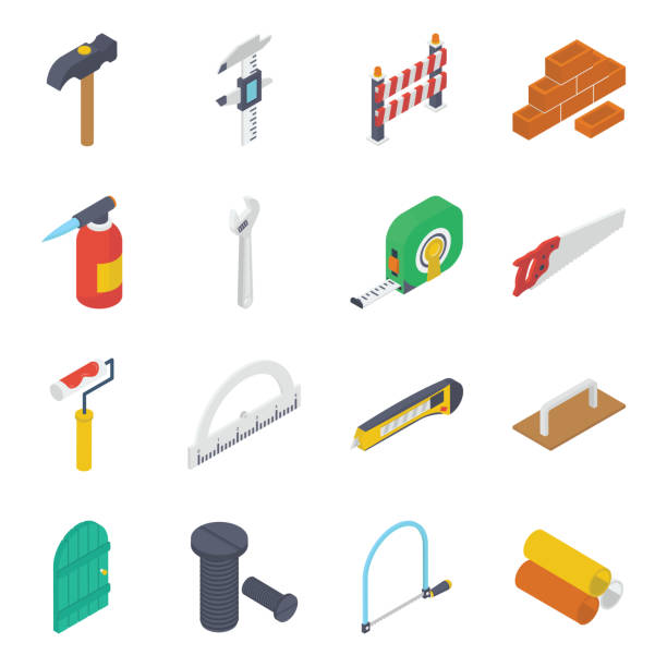 Construction Tools Isometric Icons Pack Isometric icons set of construction tools and instrument. Uses of these vectors are versatile. Download and use instantly. vernier calliper stock illustrations