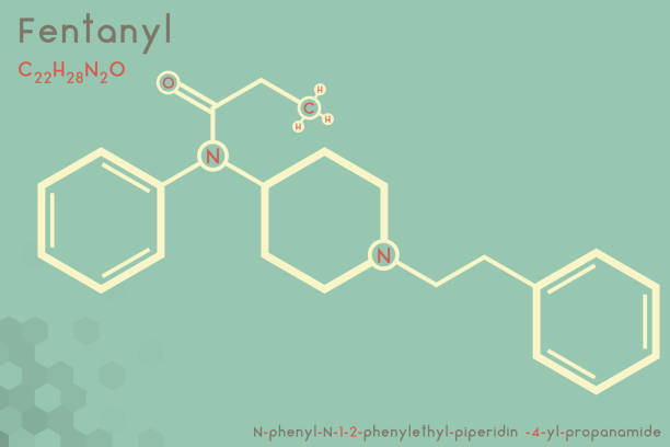 Infographic of the molecule of Fentanyl Large and detailed infographic of the molecule of Fentanyl. fentanyl stock illustrations