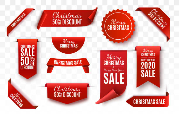 ilustrações de stock, clip art, desenhos animados e ícones de christmas sale tags. vector banner - scroll shape