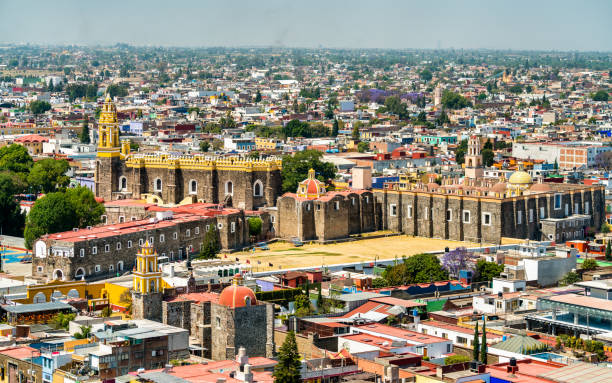 aerial view of san gabriel friary in cholula, mexico - sao gabriel tower imagens e fotografias de stock
