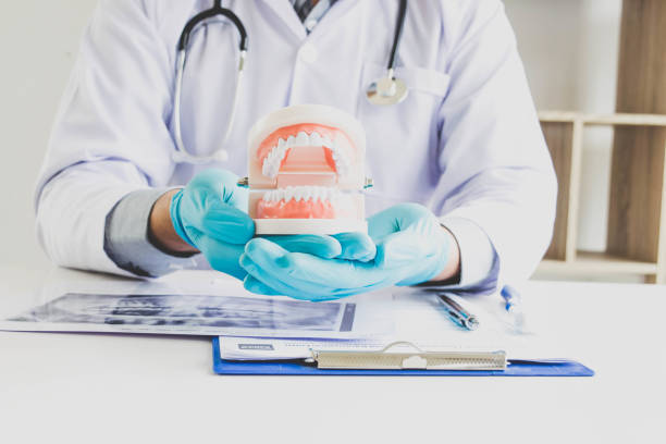 istock Midsection Of Dentist Holding Artificial Teeth 1180962885