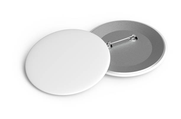 istock Empty pin badges white color front and back view on white background 1180967327