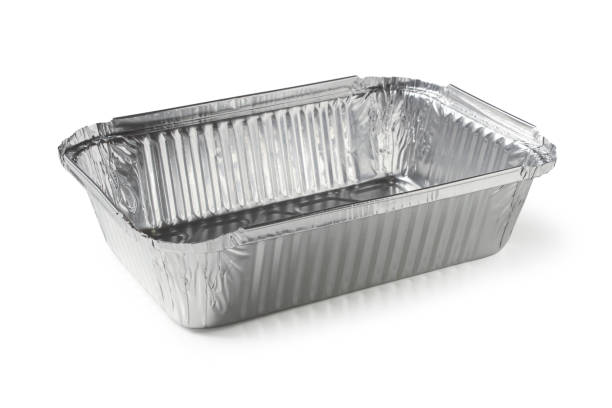 Aluminum foil food container Aluminum foil food container isolated on white single object paper box tray stock pictures, royalty-free photos & images