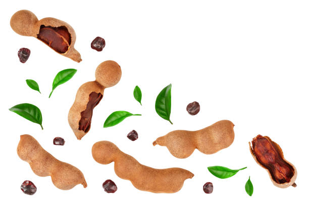 istock Tamarind fruit with leaf and seed isolated on white background with copy space for your text. Top view. Flat lay 1180969149