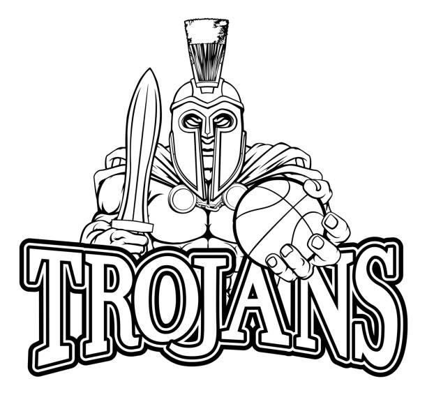 ilustrações, clipart, desenhos animados e ícones de mascote de esportes de basquetebol spartan de tróia - roman army isolated on white classical greek