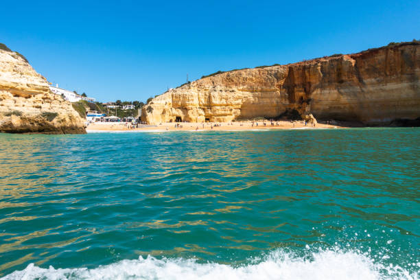 Benagil Beach viewed from a boat, Lagoa, Algarve, Portugal Benagil beach viewed from a boat, Lagoa, Algarve, Portugal algar de benagil photos stock pictures, royalty-free photos & images