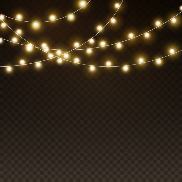 Light garlands background. Realistic christmas lights, glowing led neon lamps. Banners, posters or greeting card vector template Light garlands background. Realistic christmas lights, glowing led neon lamps. Banners, posters or greeting card vector holiday lighting texture template fete stock illustrations