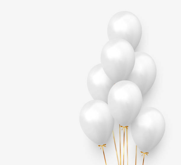 Balloons group with gold ribbon realistic. Balloons group with gold ribbon realistic. 3d ballon isolated on white background val stock illustrations