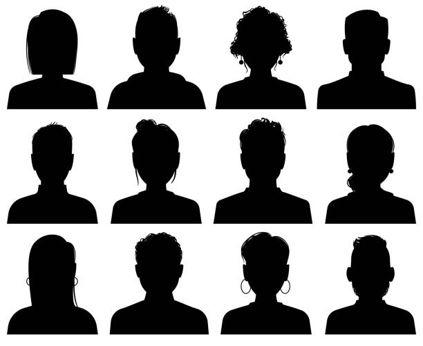 Silhouette avatars. Persons office professional profiles, anonymous heads. Female and male faces black portraits icons, vector set Silhouette avatars. Persons office professional profiles, anonymous heads. Female and male faces black portraits icons, vector faceless social template set human image stock illustrations