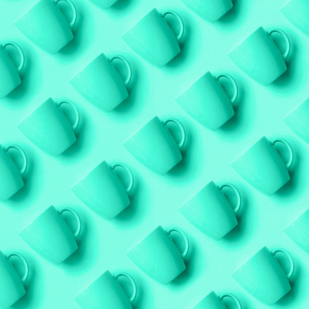 istock Duo tone pattern from mint cups over mint color background. Birthday party celebration, baby shower concept. Trendy green and turquoise color. Minimalist style design 1180975993