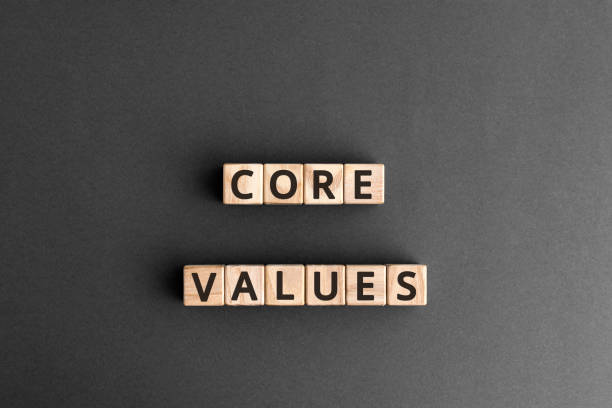 Core values - word from wooden blocks with letters stock photo