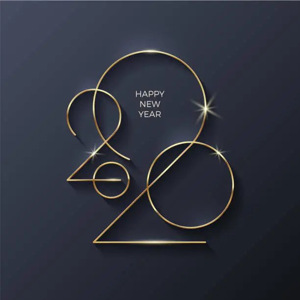 Vector illustration of Golden 2020 New Year logo. Holiday greeting card. Vector illustration. Holiday design for greeting card, invitation, calendar, etc.