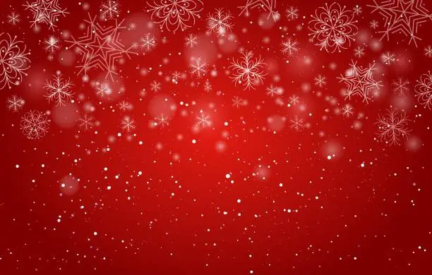 Vector illustration of Red bokeh snowflakes background