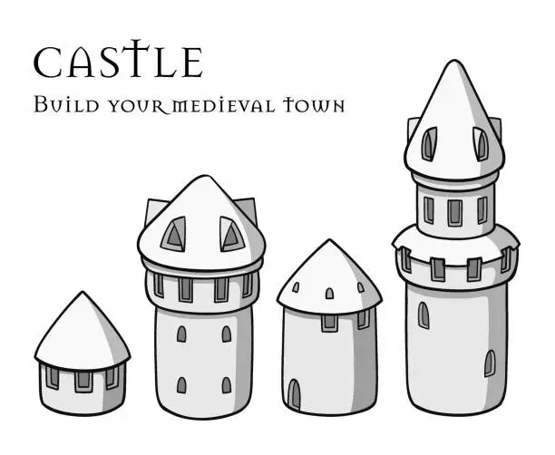 Vector illustration of Medieval ancient buildings set of different kinds of traditional houses isolated vector illustration