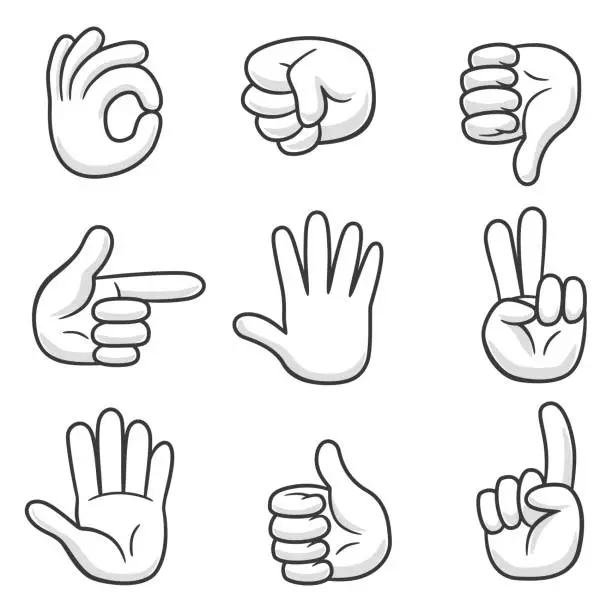 Vector illustration of Set of cartoon hand show gestures