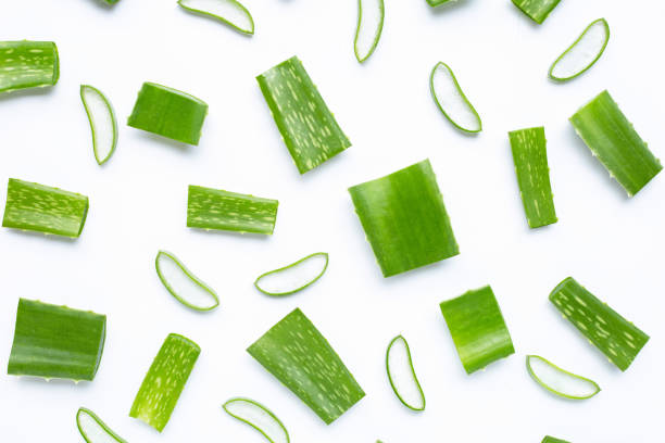 istock Aloe Vera cut pieces with slices on white background. 1180989232