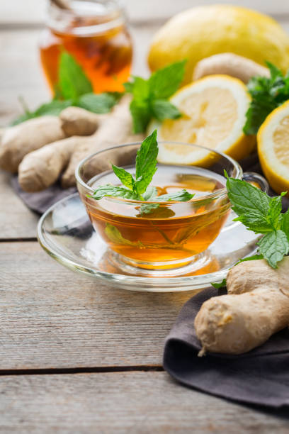 istock Ginger tea with lemon, mint and honey for flu cold 1180990124