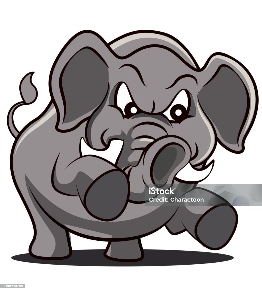 Angry Elephant With Strong Trunk Cartoon Character Vector Mascot Stock  Illustration - Download Image Now - iStock