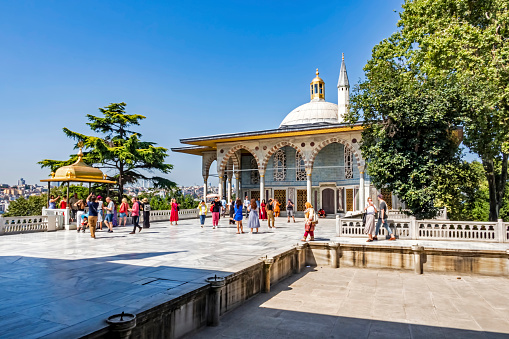 sultanahmet,istanbul,turkey-august 3,2019. Topkapı Palace Museum in Istanbul that exhibits the imperial collections of the Ottoman Empire. General view from Topkapi palace.